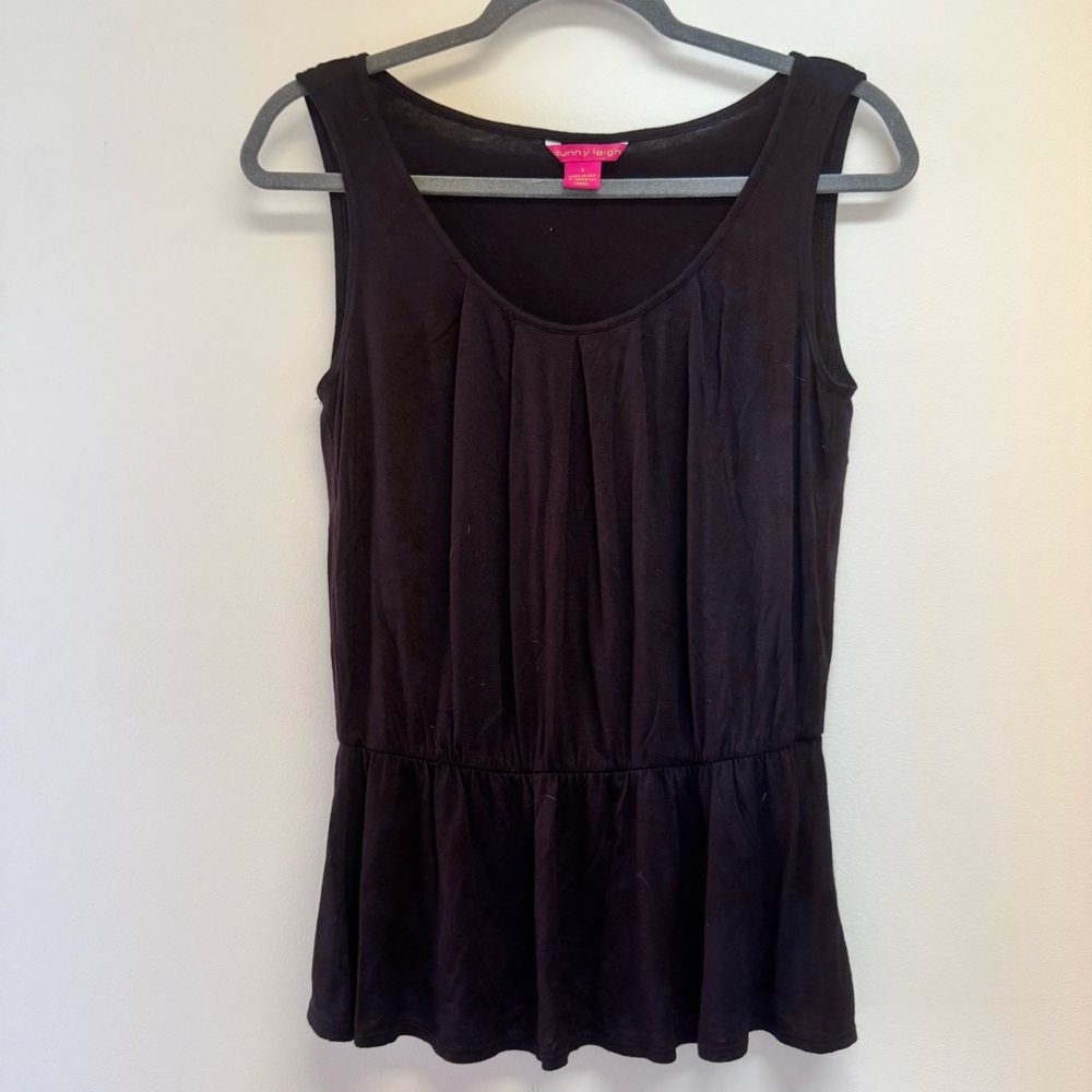 Sunny Leigh Black Sleeveless Peplum Tank Top Size S